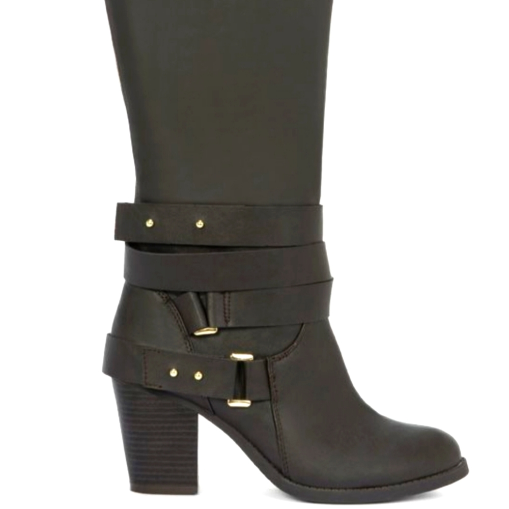 JustFab Bayley high heeled boot Brown size 10 strapped ankle back zipper